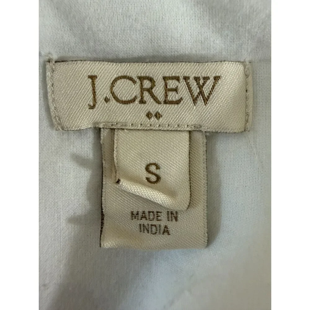 J.Crew Womens Small White Linen Cotton Eyelet Embroidered Peasant Tunic Blouse